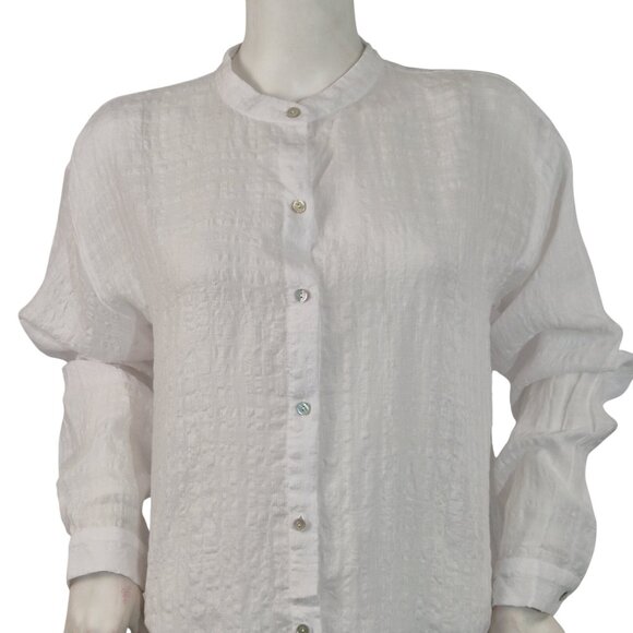 Eileen Fisher Tops - Eileen Fisher Women's Shirt Size S White Mandarin Collar Boxy Linen-blend (60)